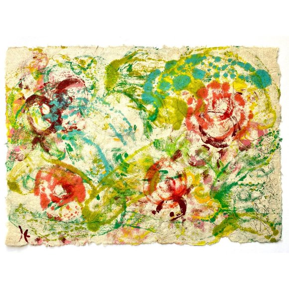 Sweet Peas Original Art Encaustic Wax Painting on Lokta Mulberry Paper - Picture 5 of 6